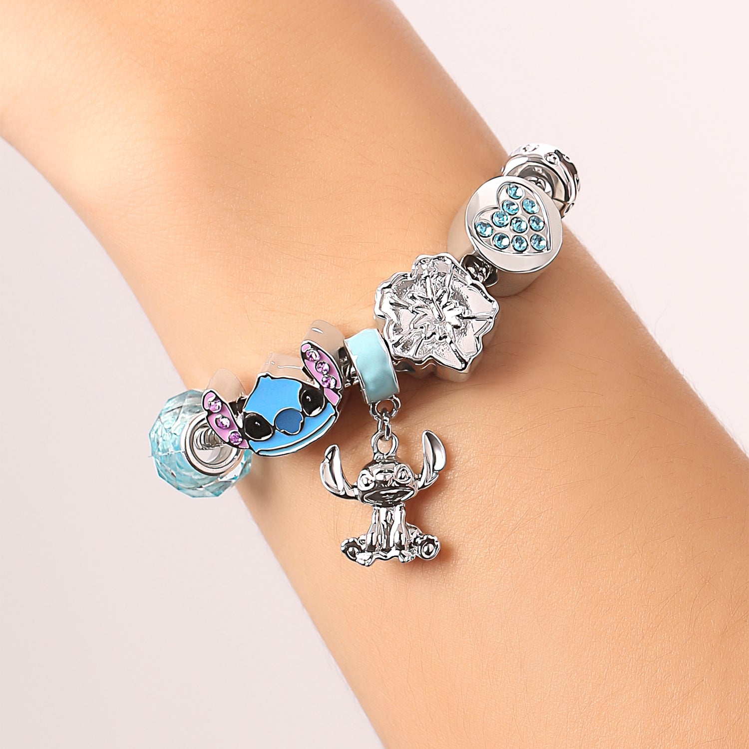 SALLY ROSE Stitch Charm Bracelet for Women, 7" Fashion Stitch Bracelet with 6 Unique Charms Official License, Stitch Gifts