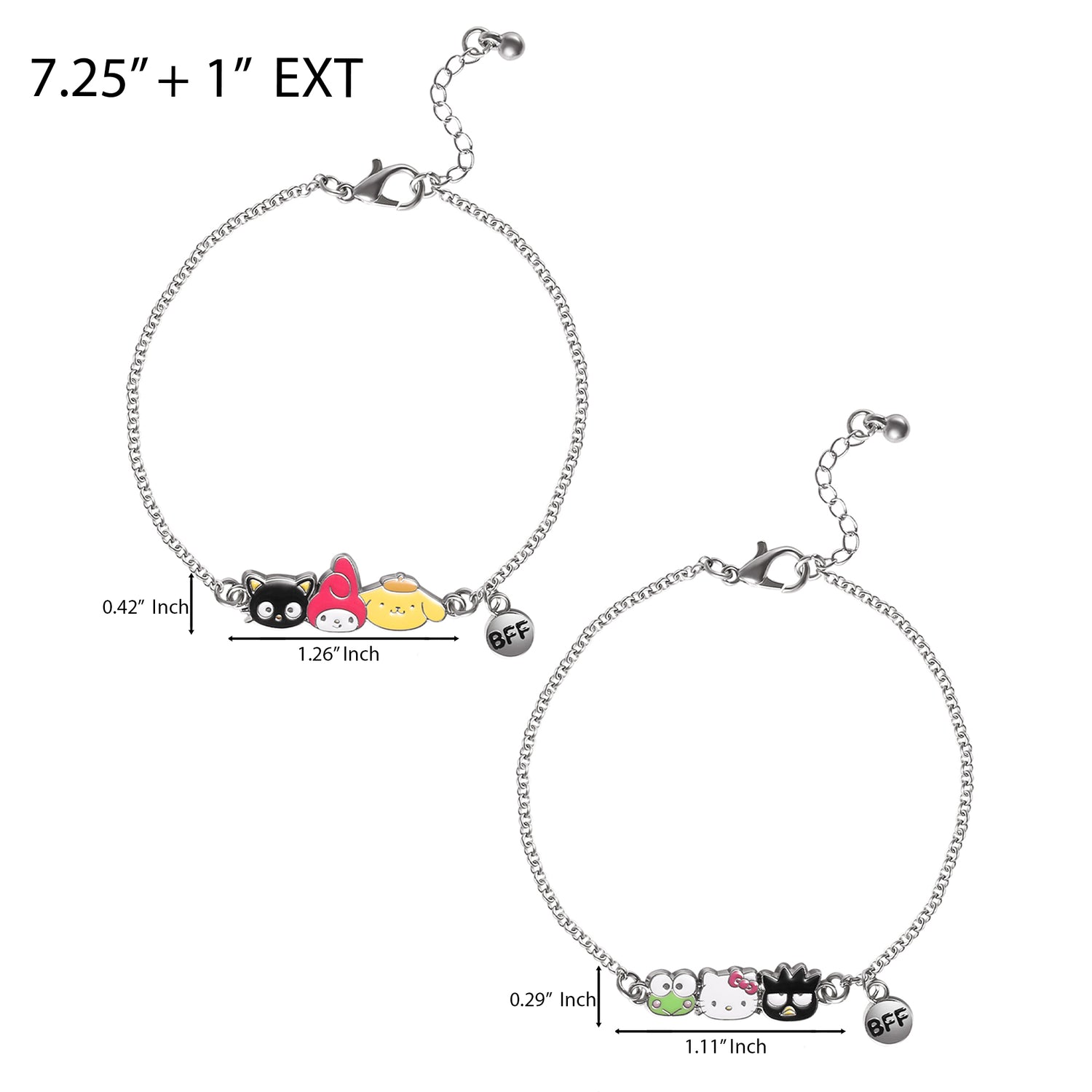 SALLY ROSE Hello Kitty and Friends Friendship Bracelet Set of 2 Official License, Fashion Sanrio Bracelets with BFF Charm
