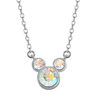 Disney 100 Minnie Mouse Aurora Boreal Crystal Necklace 18"+2", Sterling Silver Mickey Mouse Necklace Official License