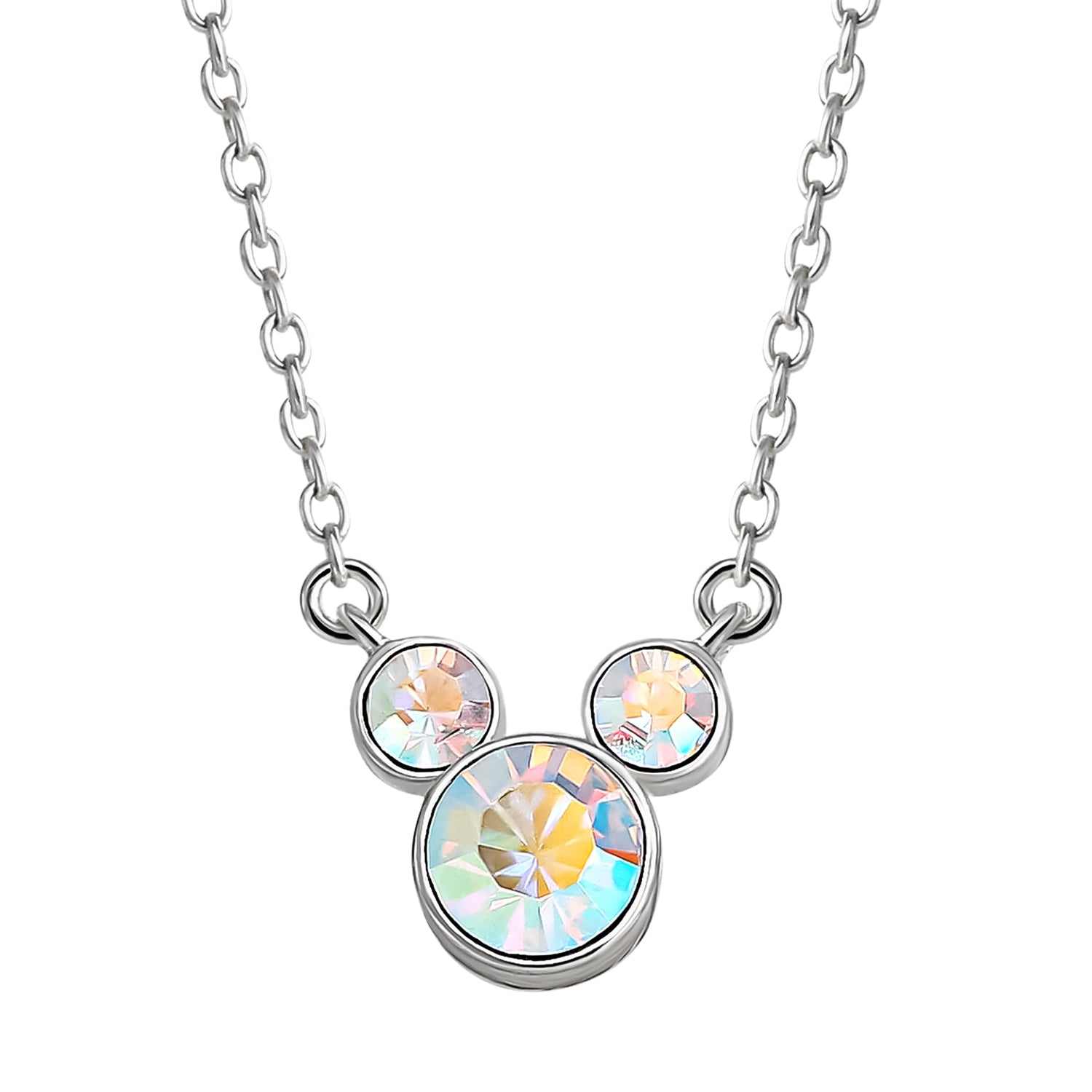 Disney 100 Minnie Mouse Aurora Boreal Crystal Necklace 18"+2", Sterling Silver Mickey Mouse Necklace Official License