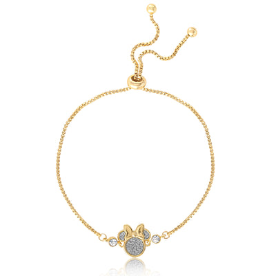 Disney Minnie Mouse Brass Flash Yellow Gold Plated Lariat Bracelet with Silver Glitter Paper and Crystal