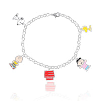 Brass Slv flash plated 7.5" Snoopy And Friends Charm Bracelet