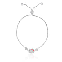 Brass Slv flash plated Pave Cz Hello Kitty Heart Lariat Bracelet