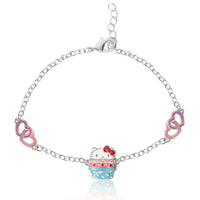 Brass Slv Plt 6.75"+1"Ext Hello Kitty Cupcake Station Bracelet