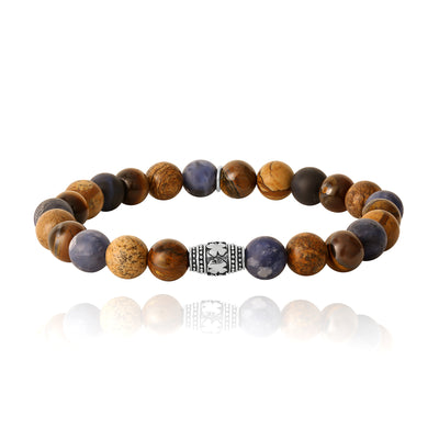 Lucky Brand Sodalite, Picture Jasper and Tigers Eye Beaded Elastic Bracelet