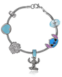 SALLY ROSE Stitch Charm Bracelet for Women, 7" Fashion Stitch Bracelet with 6 Unique Charms Official License, Stitch Gifts