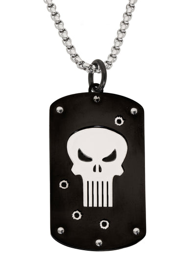 STAINLESS STEEL (316L) THE PUNISHER MEN'S PENDANT W/22" 2.5MM RD BOX CHAIN