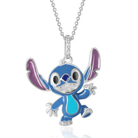 Disney Womens Stitch Necklace 18", Official License Cubic Zirconia and Sterling Silver Necklace with Stitch Pendant