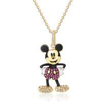 Disney Womens 3D Mickey Mouse Necklace 18", 24kt Gold Plated and Cubic Zirconia Sterling Silver Necklace Official License