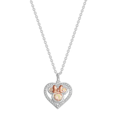 Brass Tt flash plated Minnie Heart W/Clear & Ab Cz Pendant 16"+2" Chain