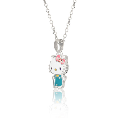 Sanrio Hello Kitty Brass Flash Yellow Gold Plated Enamel and Pink Crystal Pendant - 18" Chain