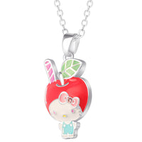 Brass Slv flash plated Hello Kitty Enamel Pink Crystal Apple Head Pendant 16" +2" Chain