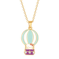 Brass Yg flash plated Hello Kitty Enamel & Clear Crystal Hot Balloon 3-D Pendant 16+2 Chain