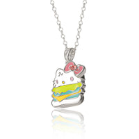 Sanrio Hello Kitty Brass Enamel and Pink Cyrstal Café Hamburger 3D Pendant