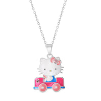 Brass Slv flash plated Hello Kitty Enamel & Pink Crystal Car 3-D Pendant 16+2 Chain
