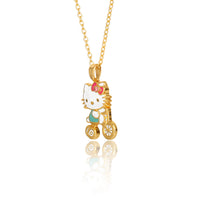 Sanrio Hello Kitty Brass Flash Yellow Gold Plated Bicycle 3-D Pendant - 16"