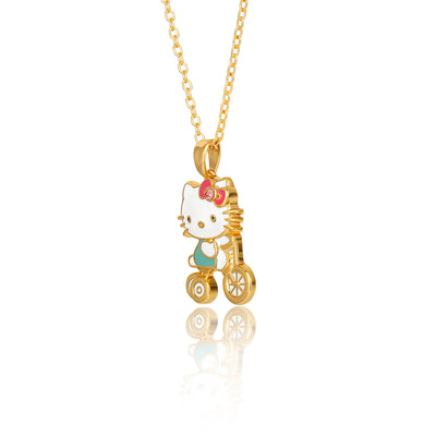 Sanrio Hello Kitty Brass Flash Yellow Gold Plated Bicycle 3-D Pendant - 16"