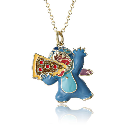 Brass Yg Plt Stitch Pizza Pendant /16"+2" Chain