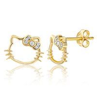Sanrio Hello Kitty Womens Lab Created Diamond Bow Stud Earrings - Sterling Silver Silhouette Earrings Official License