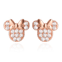 Disney Minnie Mouse Brass Flash Rose Gold Plated CZ Stud Earrings