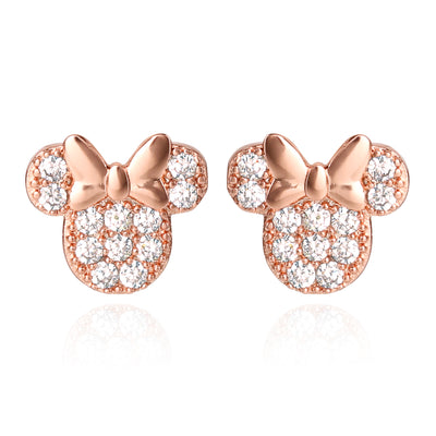 Disney Minnie Mouse Brass Flash Rose Gold Plated CZ Stud Earrings