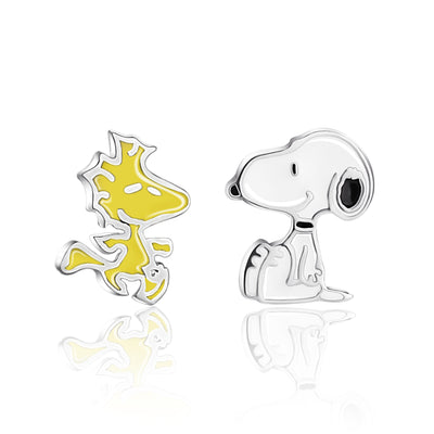 Brass Slv flash plated Snoopy And Woodstock Mismatch Earrings