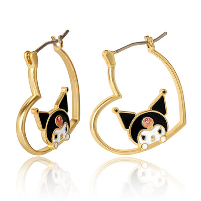 Sanrio Hello Kitty Brass Flash Yellow Gold Plated Kuromi Heart Hoop Earrings