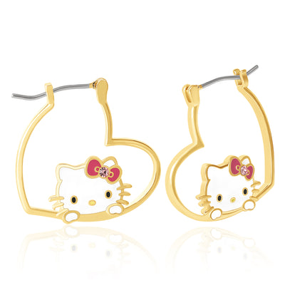 Sanrio Womens My Melody Earrings, Yellow Gold Plated My Melody Heart Hoop Earrings Official License