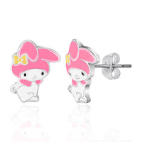Brass Slv flash plated Enamel Clear Crystal My Melody Stud Earring