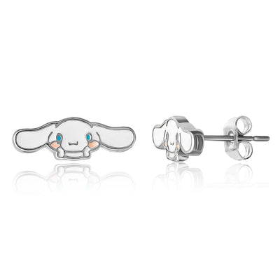 Sanrio Hello Kitty Brass Flash Silver Plated Enamel Cinnamoroll Stud Earrings