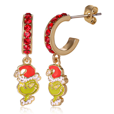 Dr Seuss Grinch Crystal Charm Hoop Earrings