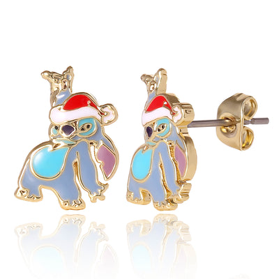 Brass Yg Plt Stitch Christmas Stud Earrings