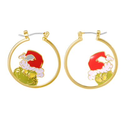 Grinch Mismatched Yellow Gold Plated Hoop Earrings