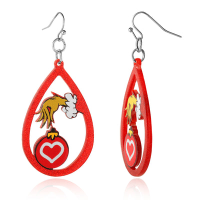 Dr Seuss Grinch Hand Heart Ornament Dangle Earrings