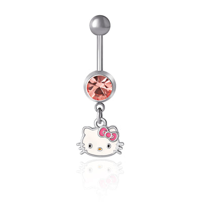 Stainless Steel (316L) Hello Kitty Belly Button Ring with Light Rose Crystal