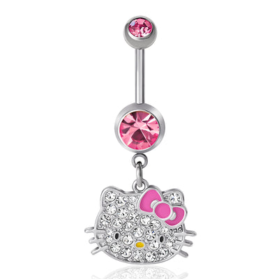 Stainless Steel (316L) Hello Kitty Belly Gauge - Pink Crystal Hello Kitty
