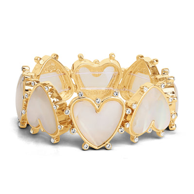 Jessica Simpson Womens Heart Bracelet - Gold-Tone Stretch Bracelet with Rhinestone Embellishments