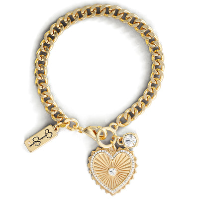 Jessica Simpson Womens Heart Charm Bracelet - Gold-Tone Charm Bracelet with Rhinestone Embellishments