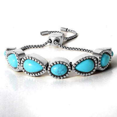 Jessica Simpson Womens Turquoise Stone Slider Bracelet - Oxidized Silver-Tone Lariat Bracelet with Turquoise Accents