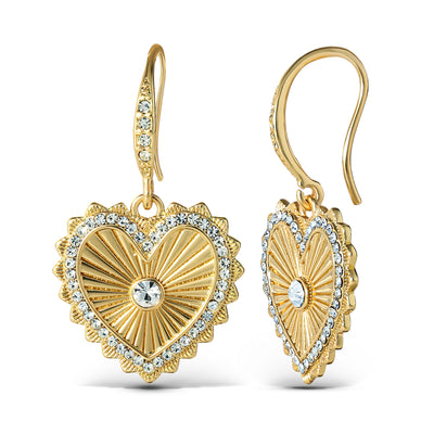 Jessica Simpson Womens Heart Drop Earrings - Gold-Tone Heart Earrings with Rhinestones