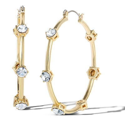 Jessica Simpson Womens Drop and Hoop Earrings - Gold-Tone Earrings with Crystal Embellishments