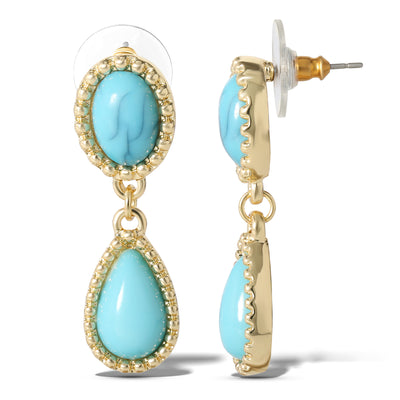 Jessica Simpson Womens Turquoise Earrings - Oxidized Gold-Tone Turquoise Dangle Earrings for Women