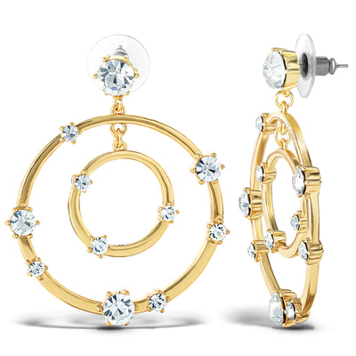 Jessica Simpson Women's Orbital Crystal Drop Earrings - Gold-Tone Hoop Earrings