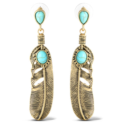 Jessica Simpson Women's Turquoise Stone Feather Drop Earrings