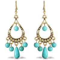Jessica Simpson Womens Turquoise Bead Chandelier Earrings - Oxidized Gold-Tone Turquoise Earrings - Statement Earrings