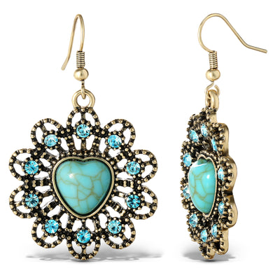 Jessica Simpson Women's Turquoise Stone Ornate Heart Earrings