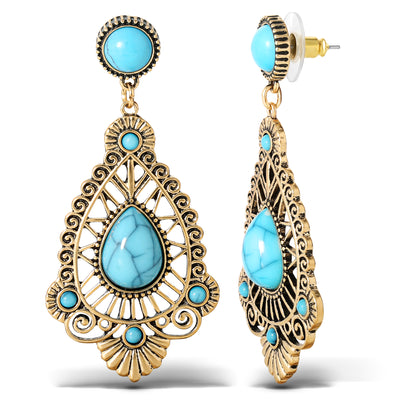 Jessica Simpson Women's Turquoise Stone Filigree Earrings