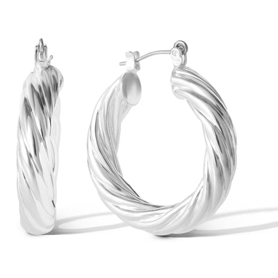 Jessica Simpson Womens Thick Twisted Hoop Earrings - Silver-Tone  Hoop Earrings