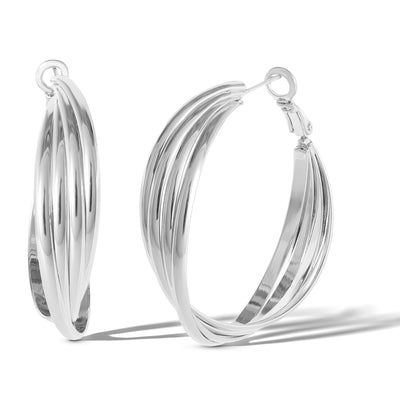 Jessica Simpson Womens Hoop Earrings Silver Tone Earrings for Women