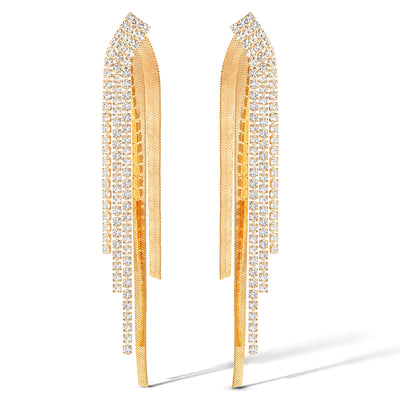 Jessica Simpson Fringe Dangle Earrings for Women - Gold-Tone Statement Earrings with Crystal Embellishments